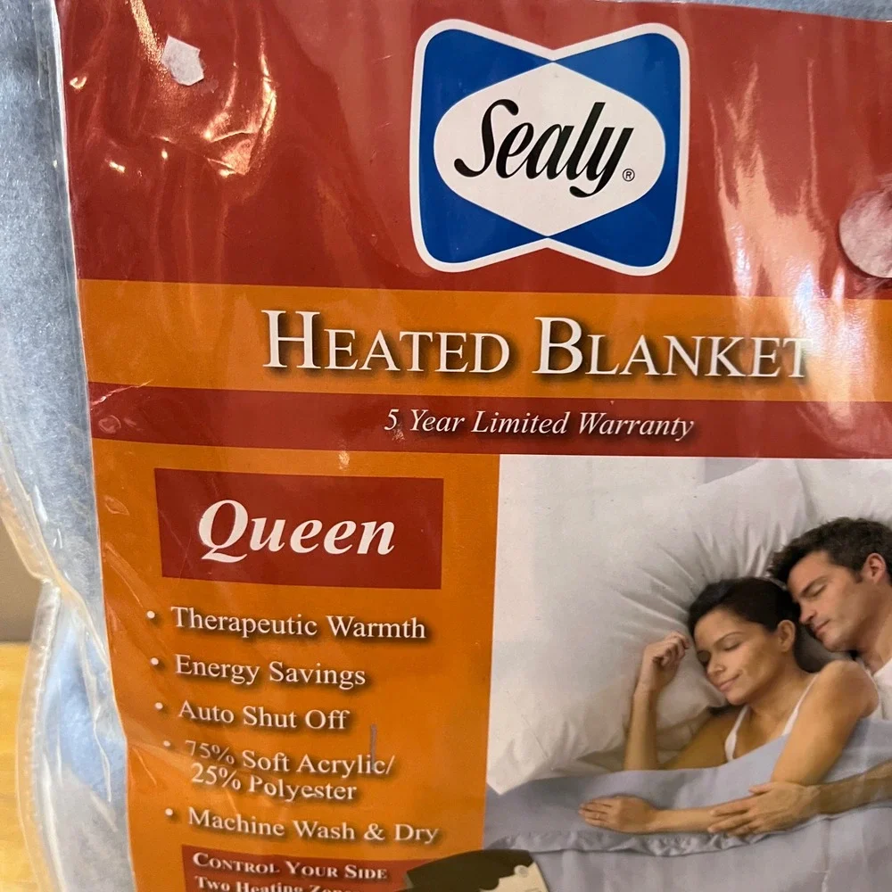 Sealy Heated Electric Blanket Queen Wedgewood Blue Dual Control Vtg Style NEW